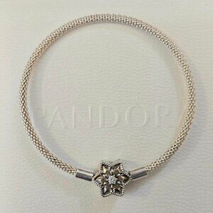 NEW Authentic Pandora Snowflake Bracelet Shine Bright Snowflake Clasp Mesh S925